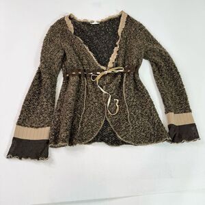 Fondue Cardigan Sweater Women Small Bell Sleeve Knit Lace Embroidered Whimsigoth